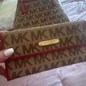 Michael Kors Brown and Red Signature MK Continental Wallet